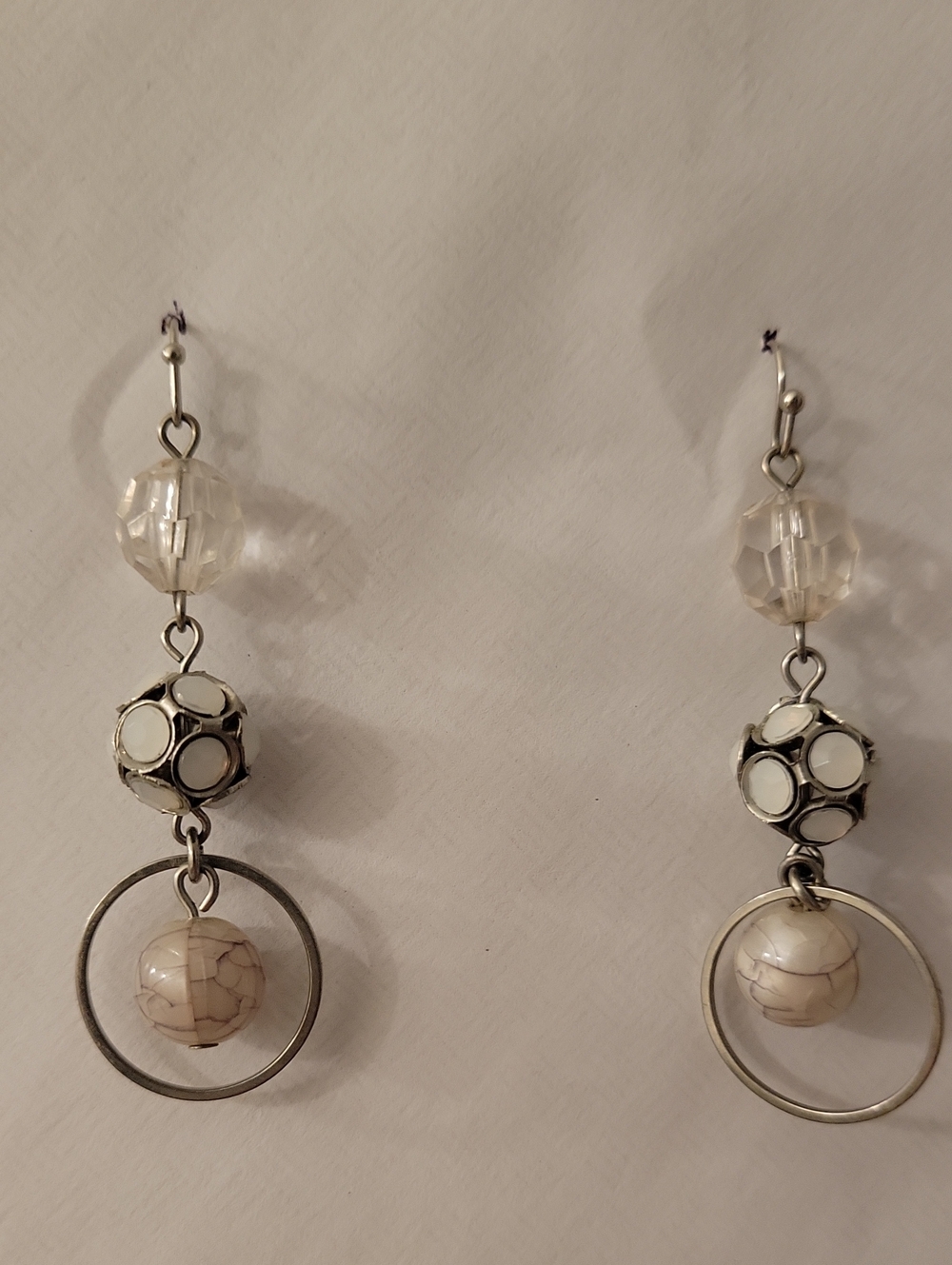 New York & Company Silver-Tone White Bead Drop Earrings